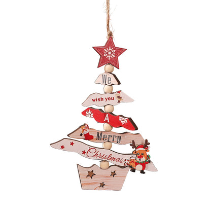 Decoratiune de Craciun din Lemn, Flippy, cu Snur pentru Agatare in Brad, Model Brad de Craciun si Ren, Scris We Wish You A Merry Christmas, 17x12.8x0.4 cm, Multicolor-0
