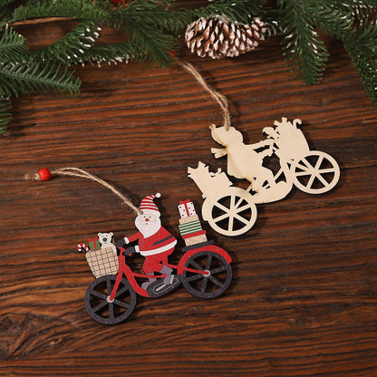 Decoratiune de Craciun din Lemn, Flippy, cu Snur pentru Agatare in Brad, Model Mos Craciun pe Bicicleta, 10.3x11.5x0.5 cm, Multicolor-3
