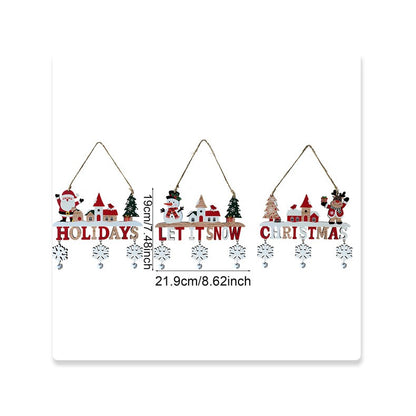 Decoratiune de Craciun din Lemn, Flippy, cu Snur pentru Agatare in Brad, Model Mos Craciun, Scris Let It Snow, 21.9x19 cm, Multicolor-2