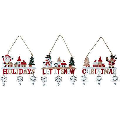 Decoratiune de Craciun din Lemn, Flippy, cu Snur pentru Agatare in Brad, Model Mos Craciun, Scris Let It Snow, 21.9x19 cm, Multicolor-4