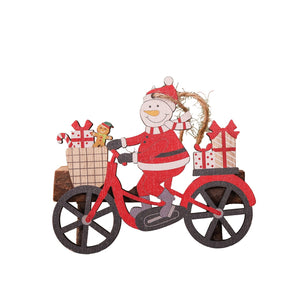 Decoratiune de Craciun din Lemn, Flippy, cu Snur pentru Agatare in Brad, Model Om de Zapada pe Bicicleta, 10.3x11.5x0.5 cm, Multicolor-0