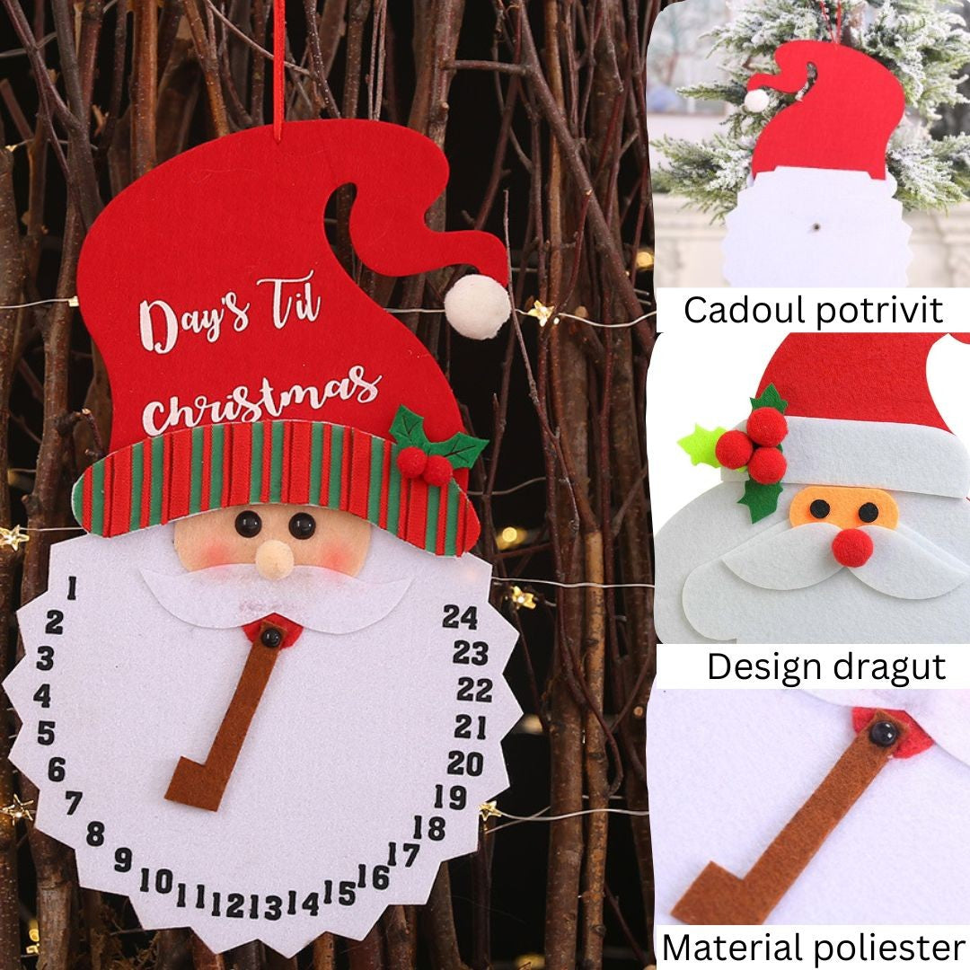 Decoratiune de Craciun Flippy, Advent calendar, numara zilele pana la Craciun, model Mos Craciun, material poliester, 37 x 22 cm, rosu-2