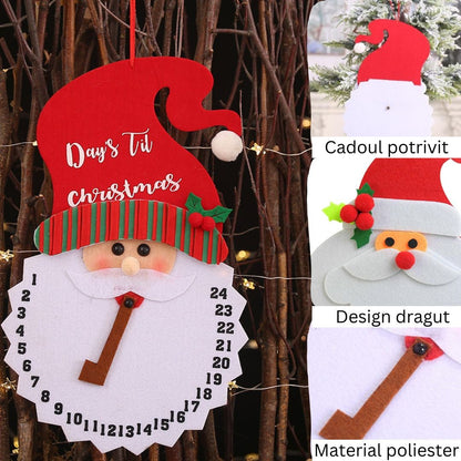 Decoratiune de Craciun Flippy, Advent calendar, numara zilele pana la Craciun, model Mos Craciun, material poliester, 37 x 22 cm, rosu-2
