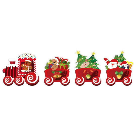Decoratiune de Craciun, Flippy, pentru Gradina, Tip Trenulet, 4 Figurine + Bete de Infipt in Pamant, din Plastic, Impermeabil, Model Tren cu Omul Briosa in Locomotiva, Multicolor-0