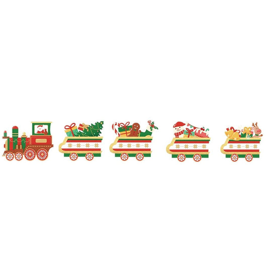 Decoratiune de Craciun, Flippy, pentru Gradina, Tip Trenulet, 5 Figurine + Bete de Infipt in Pamant, din Plastic, Impermeabil, Model Tren cu Cadouri, Multicolor-0
