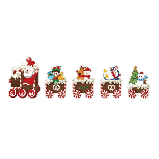Decoratiune de Craciun, Flippy, pentru Gradina, Tip Trenulet, 5 Figurine + Bete de Infipt in Pamant, din Plastic, Impermeabil, Model Mos Craciun cu Prietenii, Multicolor-0