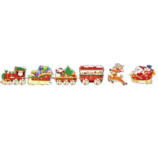 Decoratiune de Craciun, Flippy, pentru Gradina, Tip Trenulet, 6 Figurine + Bete de Infipt in Pamant, din Plastic, Impermeabil, Model Mos Craciun in Tren si in Sanie, Multicolor-0