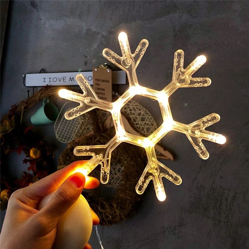 Decoratiune de Craciun Luminoasa in forma de Fulg, 19x19 cm, cu Ventuza, Alb Cald, Flippy-1