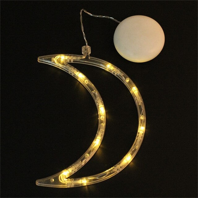 Decoratiune de Craciun Luminoasa in forma de Luna, 18.5x12 cm, cu Ventuza, Alb Cald, Flippy-1