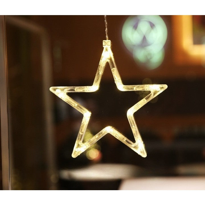 Decoratiune de Craciun Luminoasa in forma de Stea 19x18 cm, cu Ventuza, Alb Cald, Flippy-1