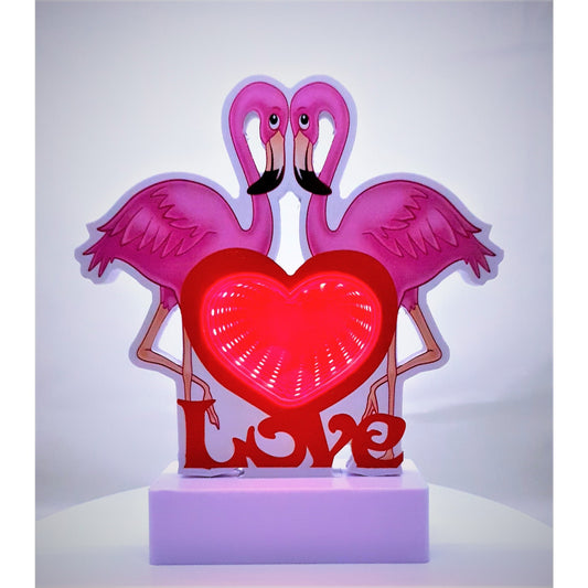 Decoratiune Luminoasa cu Baterii/Cablu Neon Flamingo Love 20 cm Alb Rece-1