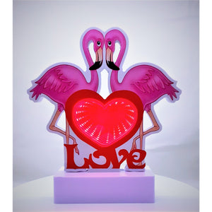 Decoratiune Luminoasa cu Baterii/Cablu Neon Flamingo Love 20 cm Alb Rece-0