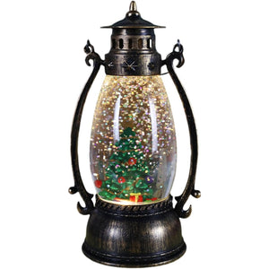 Decoratiune Luminoasa, Flippy, Felinar de Craciun, cu Lumina LED, Ornament Model Lampa cu Ulei Brad de Craciun, cu Maner, 14x7x6 cm, Negru-0