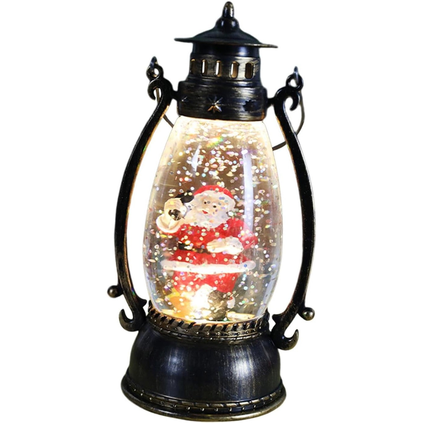 Decoratiune Luminoasa, Flippy, Felinar de Craciun, cu Lumina LED, Ornament Model Lampa cu Ulei Mos Craciun, cu Maner, 14x7x6 cm, Negru-0