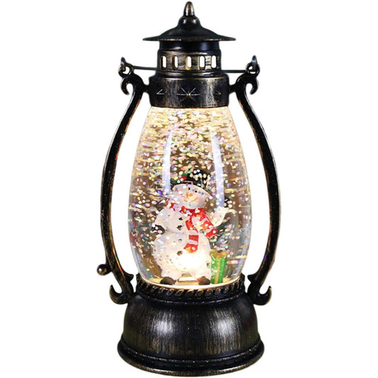 Decoratiune Luminoasa, Flippy, Felinar de Craciun, cu Lumina LED, Ornament Model Lampa cu Ulei Om de Zapada, cu Maner, 14x7x6 cm, Negru-0