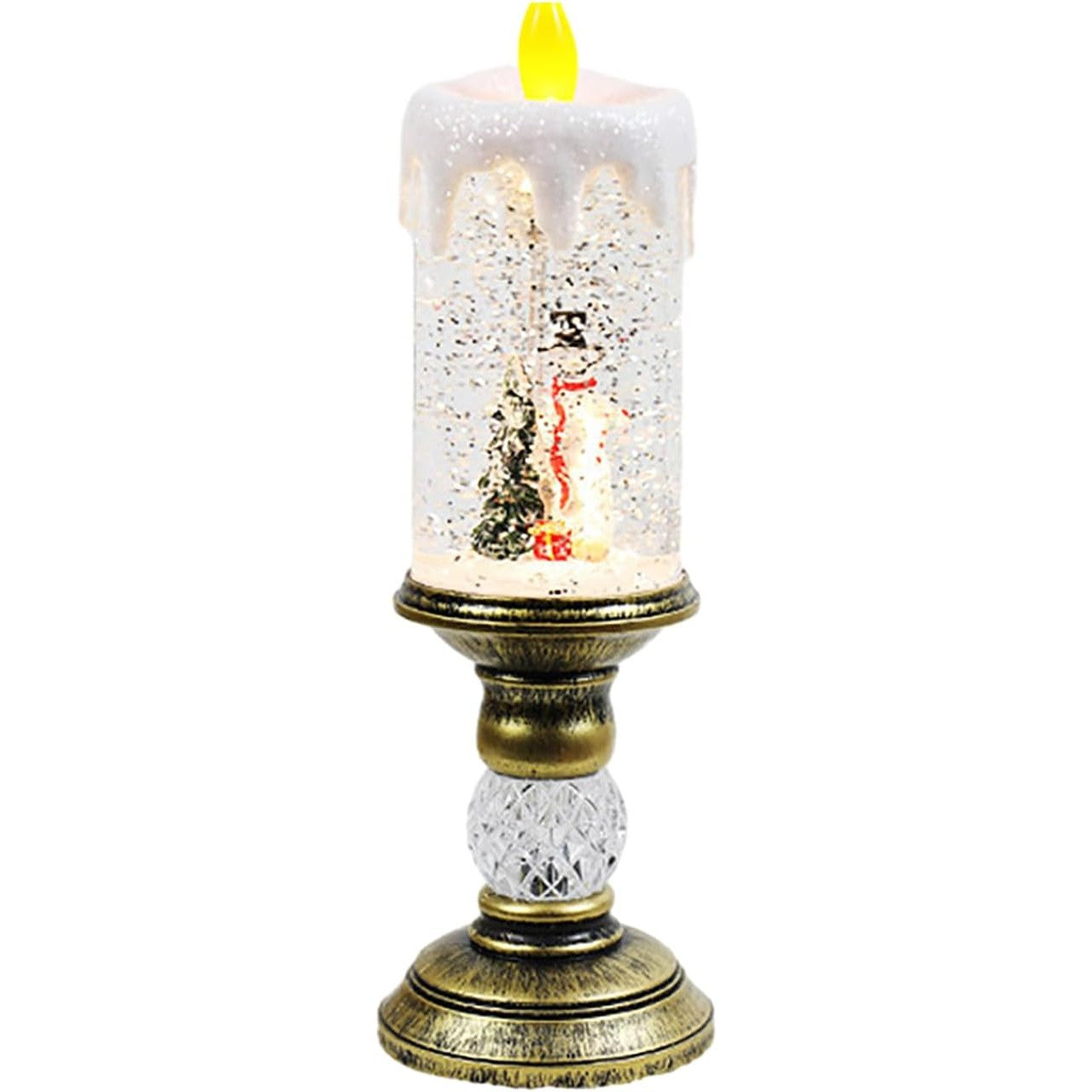 Decoratiune Luminoasa, Flippy, Lampa de Craciun, cu Lumina LED, Ornament Model Sfesnic cu Lumanare Om de Zapada, 26x8.5x8.5 cm, Auriu-0