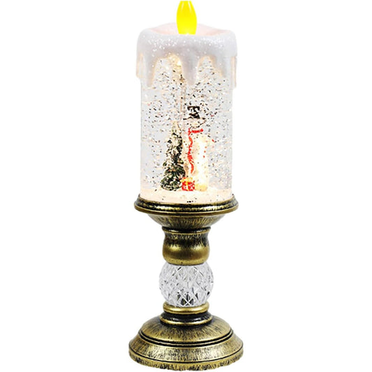 Decoratiune Luminoasa, Flippy, Lampa de Craciun, cu Lumina LED, Ornament Model Sfesnic cu Lumanare Om de Zapada, 26x8.5x8.5 cm, Auriu-0