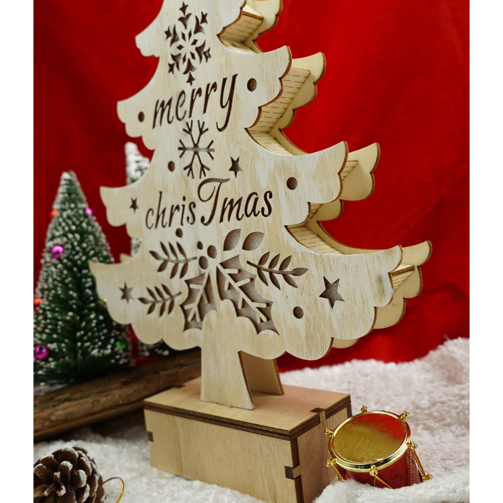 Decoratiune luminoasa, model de  Brad cu inscriptie Marry Christmas, alb, lungime: 11 cm, latime: 5 cm, inaltime: 30 cm, lemn, interior/exterior-2