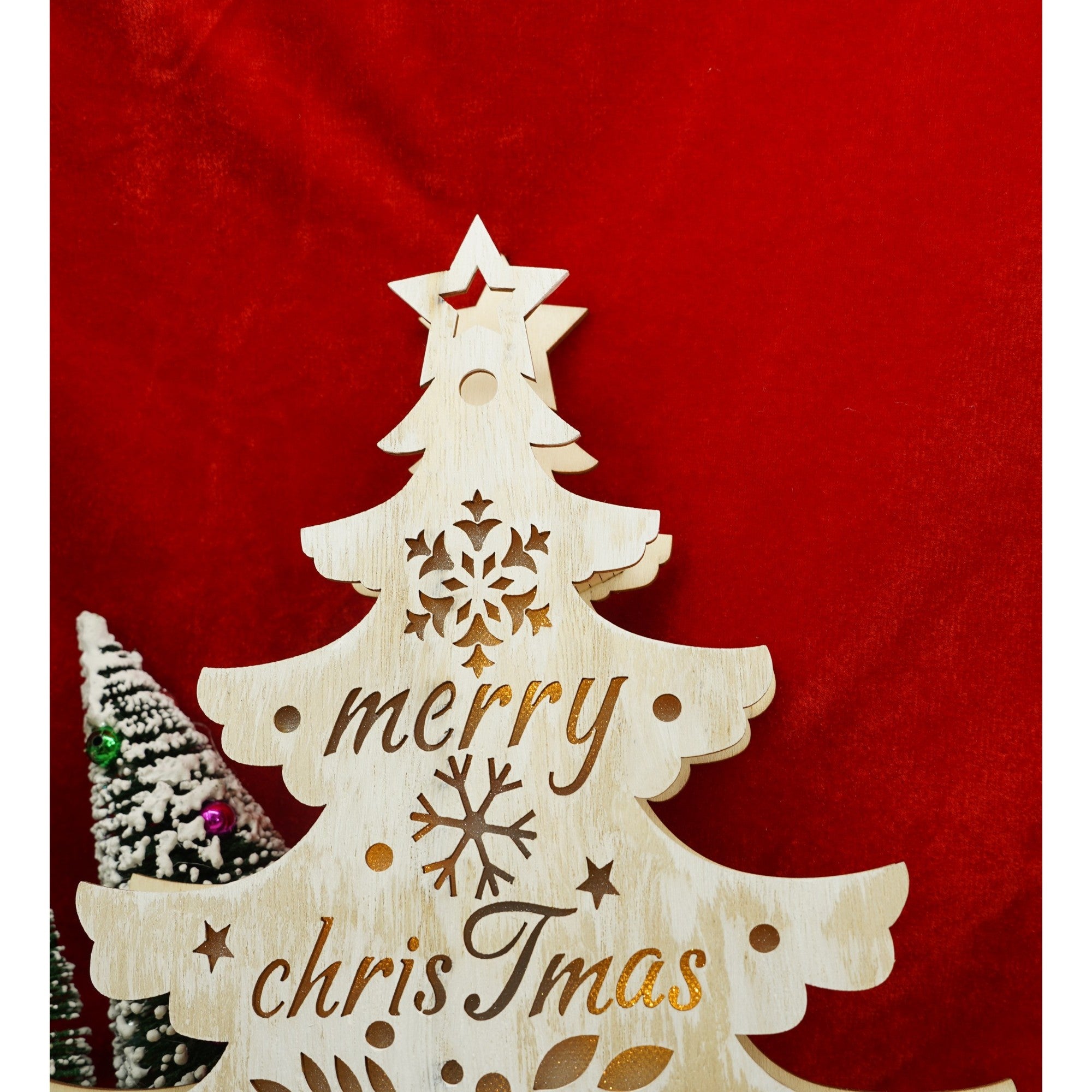 Decoratiune luminoasa, model de  Brad cu inscriptie Marry Christmas, alb, lungime: 11 cm, latime: 5 cm, inaltime: 30 cm, lemn, interior/exterior-3