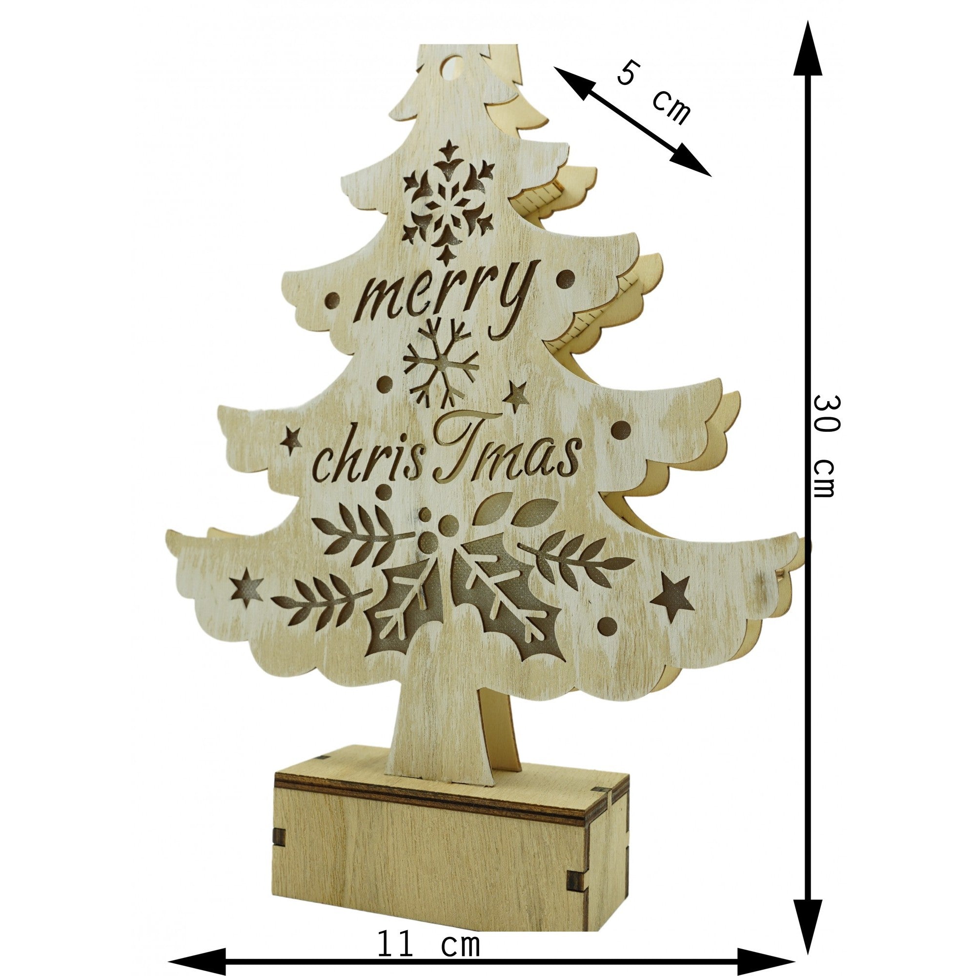 Decoratiune luminoasa, model de  Brad cu inscriptie Marry Christmas, alb, lungime: 11 cm, latime: 5 cm, inaltime: 30 cm, lemn, interior/exterior-4