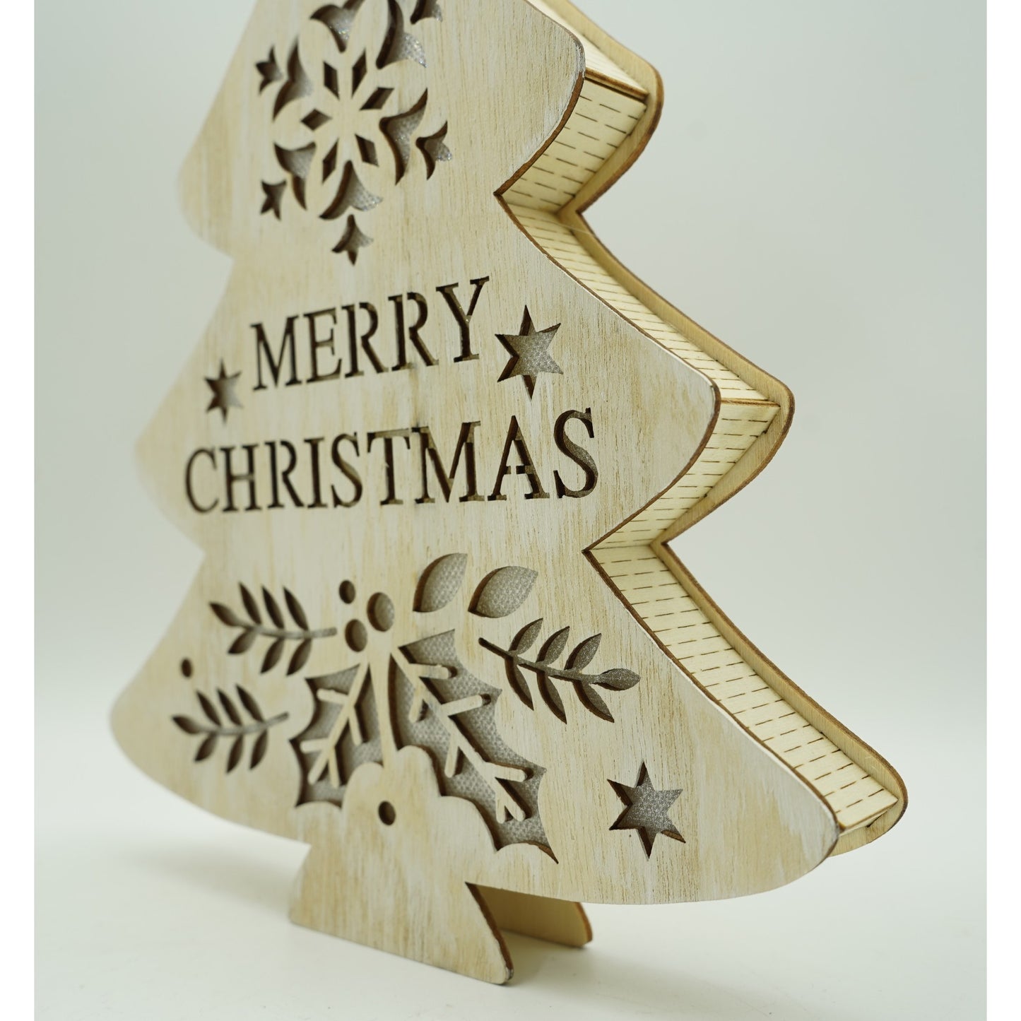 Decoratiune luminoasa, model de  Brad cu inscriptie Marry Christmas, alb, lungime: 19 cm, latime: 3 cm, inaltime: 22 cm, lemn, interior/exterior-2