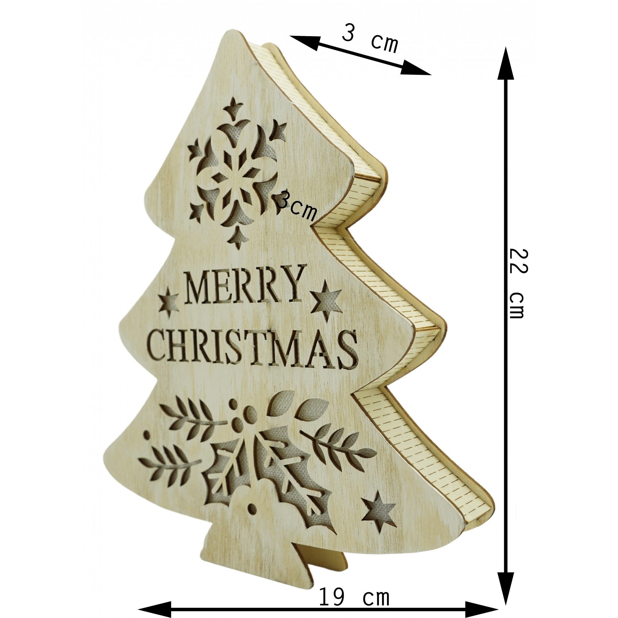 Decoratiune luminoasa, model de  Brad cu inscriptie Marry Christmas, alb, lungime: 19 cm, latime: 3 cm, inaltime: 22 cm, lemn, interior/exterior-5