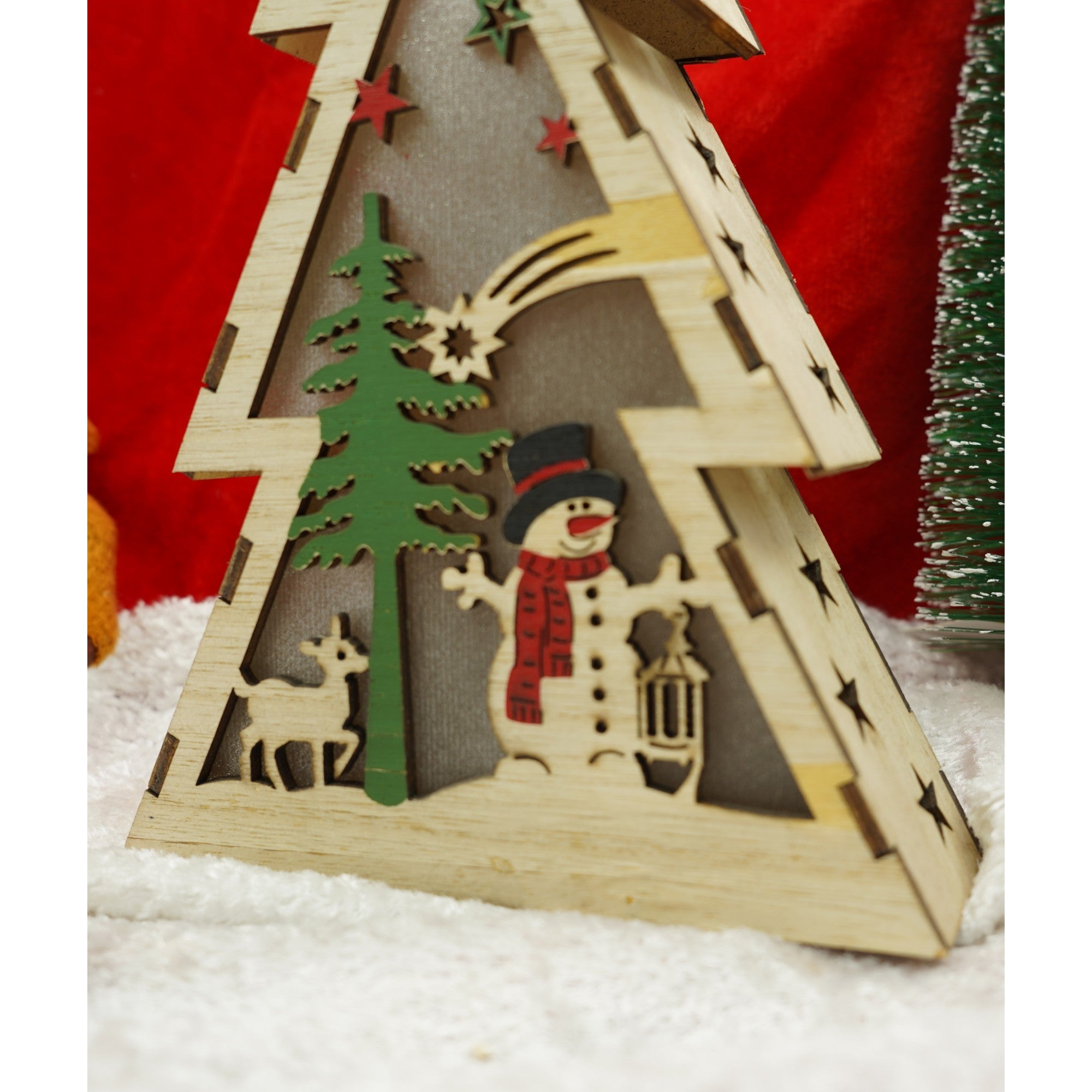 Decoratiune luminoasa, model de Brad cu Om de zapada, maro, lungime: 14 cm, latime: 5 cm, inaltime: 20 cm, lemn, interior/exterior-3