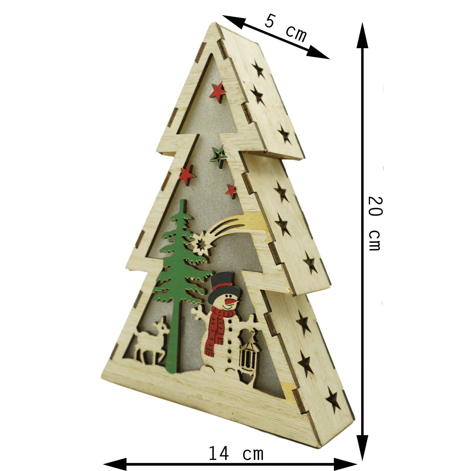 Decoratiune luminoasa, model de Brad cu Om de zapada, maro, lungime: 14 cm, latime: 5 cm, inaltime: 20 cm, lemn, interior/exterior-5