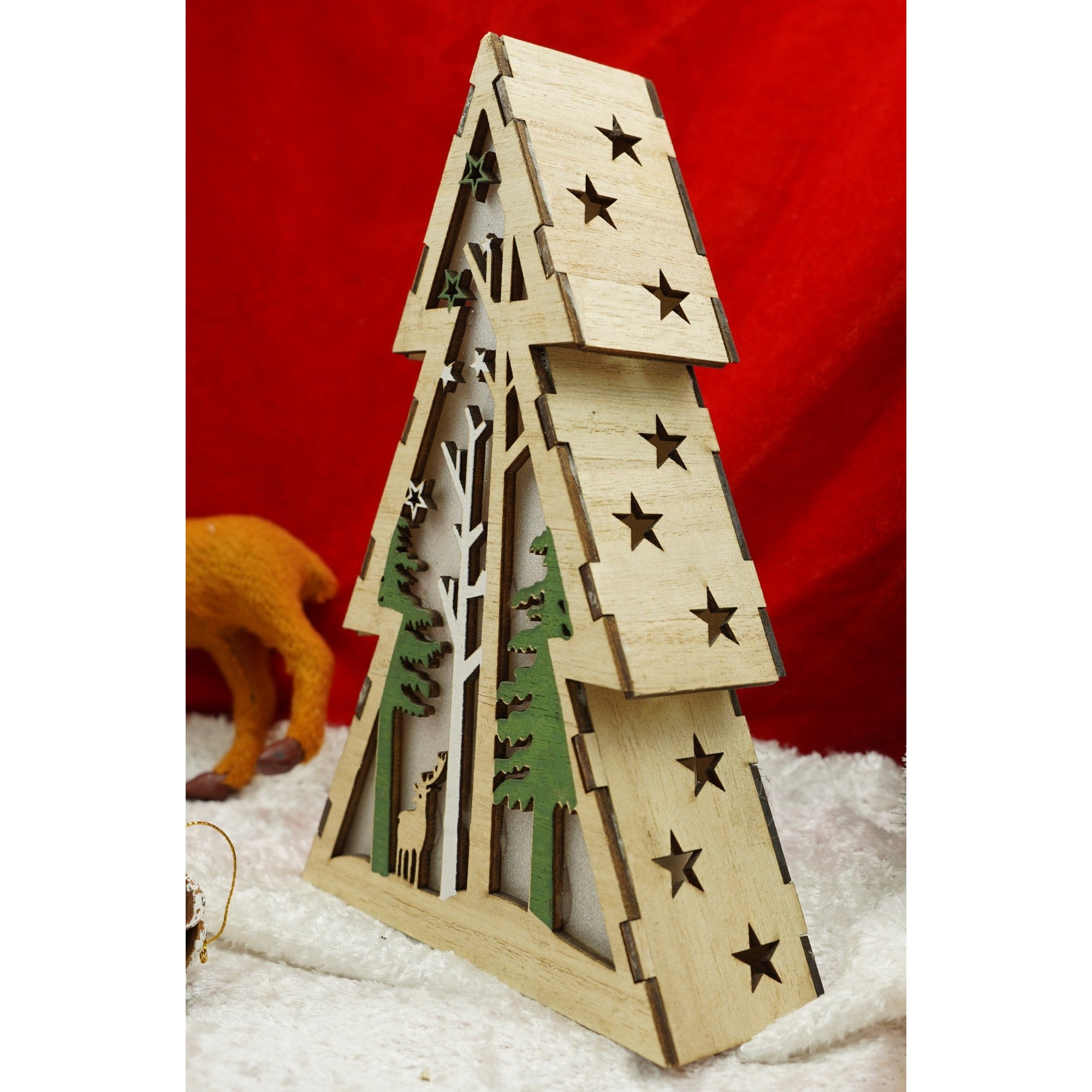 Decoratiune luminoasa, model de Brad cu Peisaj de iarna, maro, lungime: 14 cm, latime: 5 cm, inaltime: 20 cm, lemn, interior/exterior-3