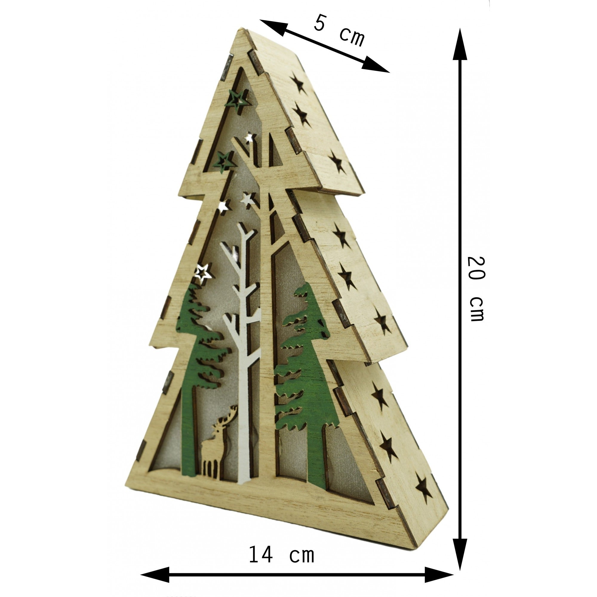 Decoratiune luminoasa, model de Brad cu Peisaj de iarna, maro, lungime: 14 cm, latime: 5 cm, inaltime: 20 cm, lemn, interior/exterior-5
