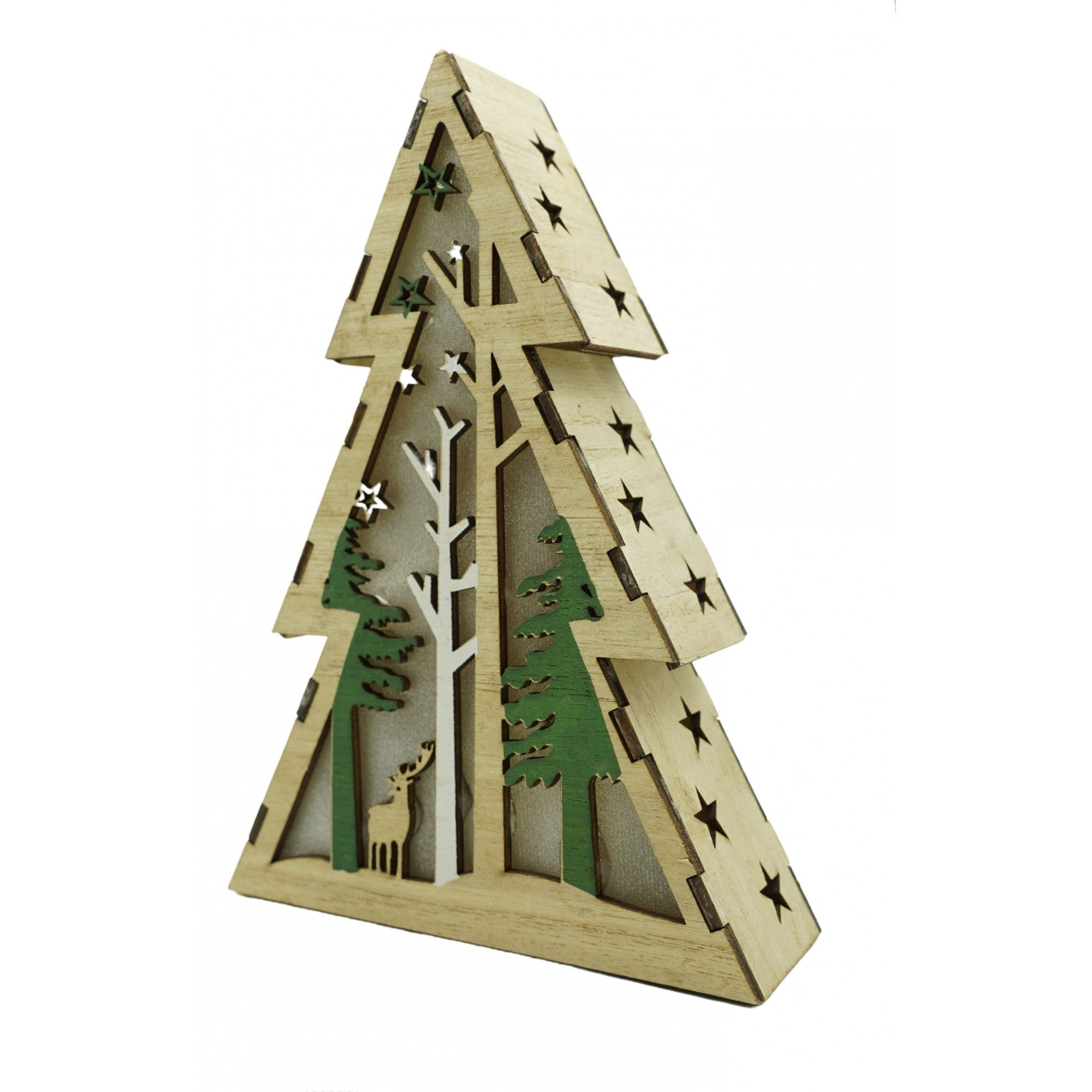 Decoratiune luminoasa, model de Brad cu Peisaj de iarna, maro, lungime: 14 cm, latime: 5 cm, inaltime: 20 cm, lemn, interior/exterior-0