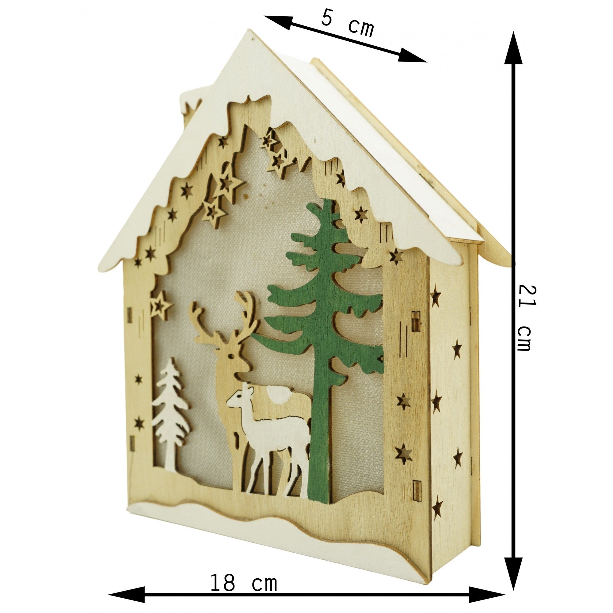Decoratiune luminoasa, model de  Casa cu Reni, maro, lungime: 18 cm, latime: 5 cm, inaltime: 21 cm, lemn, interior/exterior-5