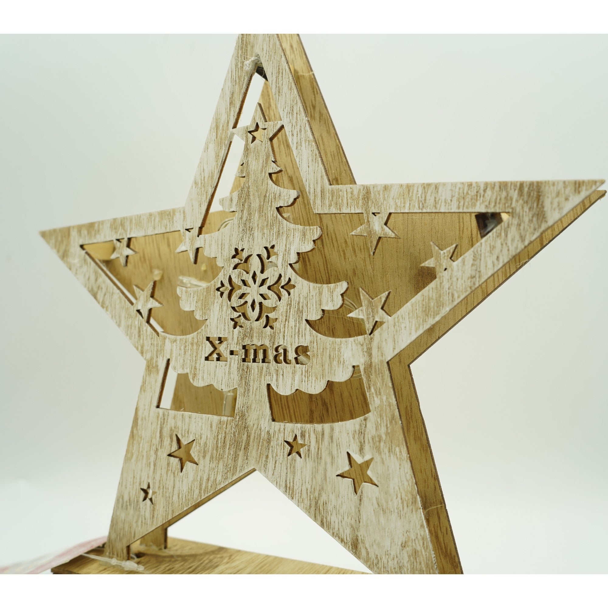 Decoratiune luminoasa, model de Stea cu Brad si inscriptie Marry Christmas, alb, lungime: 19 cm, latime: 5 cm, inaltime: 26 cm, lemn, interior/exterior-3