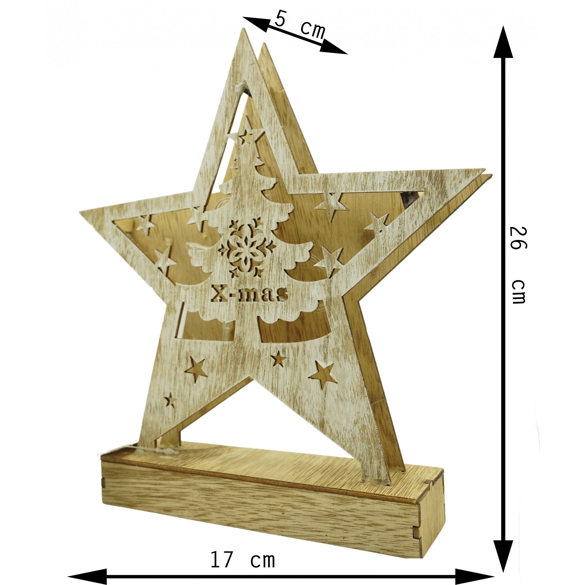 Decoratiune luminoasa, model de Stea cu Brad si inscriptie Marry Christmas, alb, lungime: 19 cm, latime: 5 cm, inaltime: 26 cm, lemn, interior/exterior-5