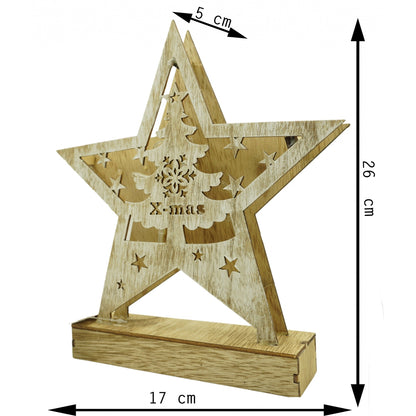 Decoratiune luminoasa, model de Stea cu Brad si inscriptie Marry Christmas, alb, lungime: 19 cm, latime: 5 cm, inaltime: 26 cm, lemn, interior/exterior-5