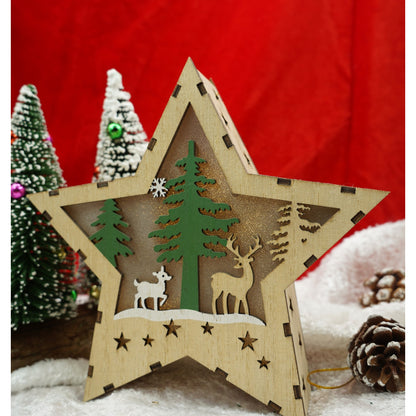 Decoratiune luminoasa, model de Stea cu Reni, maro, lungime: 18 cm, latime: 18 cm, inaltime: 4 cm, lemn, interior/exterior-1