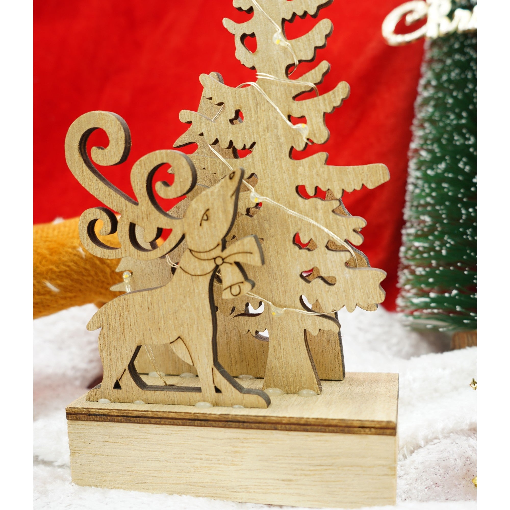 Decoratiune luminoasa, peisaj cu Cerb si Brad, maro, lungime: 11 cm, latime: 5 cm, inaltime: 19 cm, lemn, interior/exterior-2