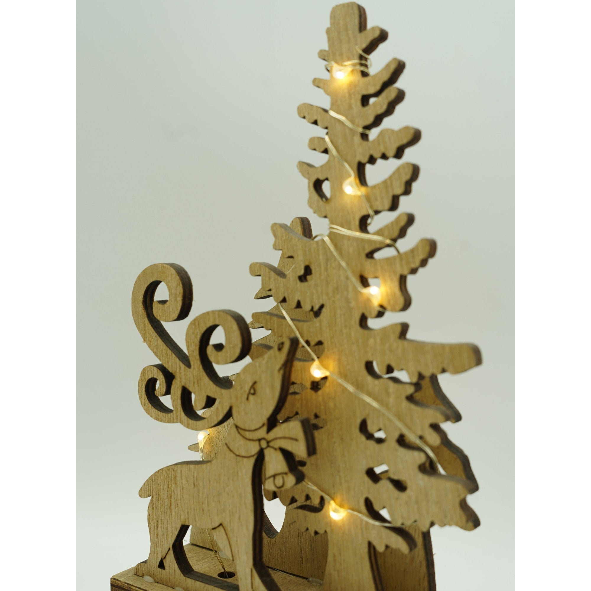 Decoratiune luminoasa, peisaj cu Cerb si Brad, maro, lungime: 11 cm, latime: 5 cm, inaltime: 19 cm, lemn, interior/exterior-3