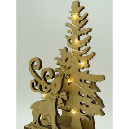 Decoratiune luminoasa, peisaj cu Cerb si Brad, maro, lungime: 11 cm, latime: 5 cm, inaltime: 19 cm, lemn, interior/exterior-3