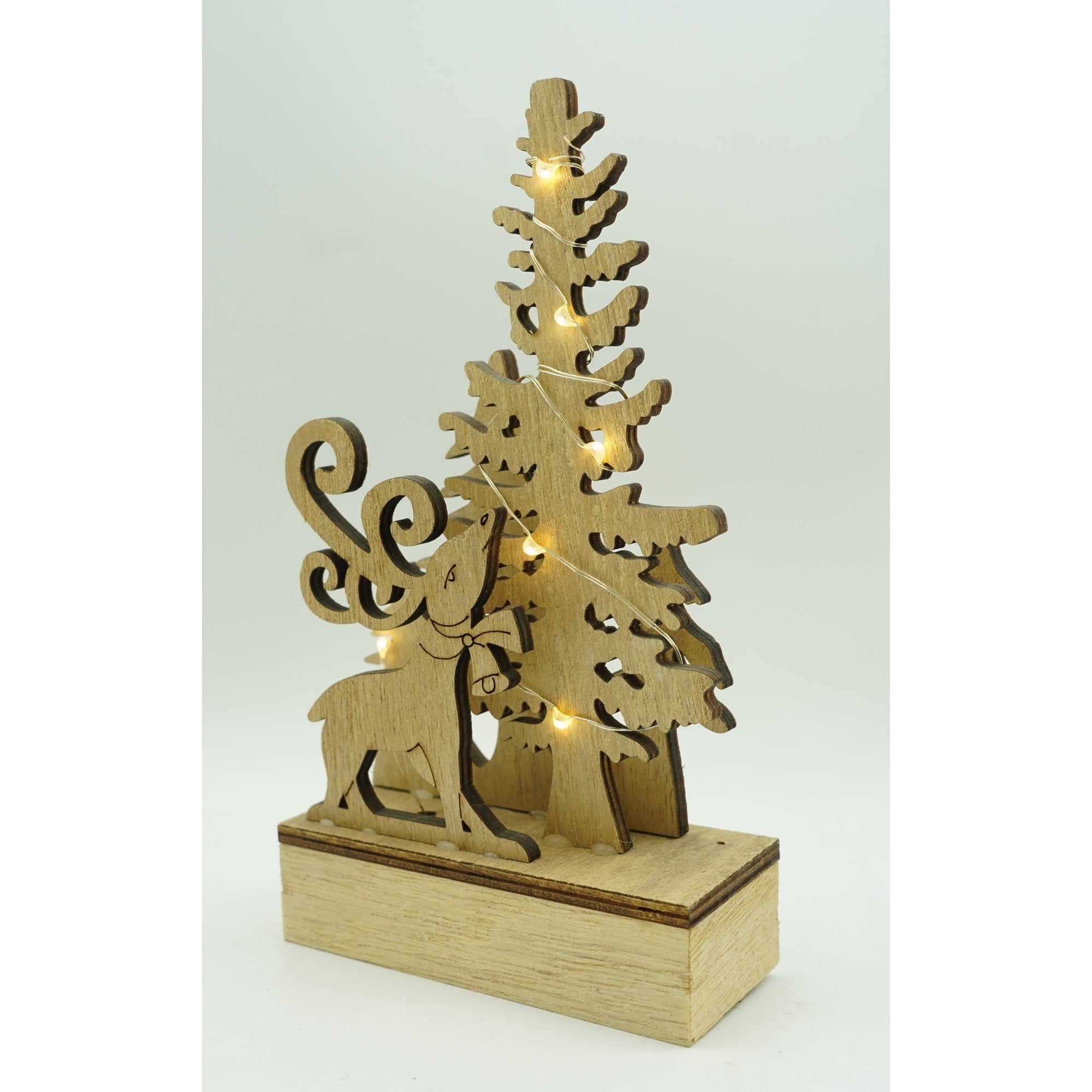 Decoratiune luminoasa, peisaj cu Cerb si Brad, maro, lungime: 11 cm, latime: 5 cm, inaltime: 19 cm, lemn, interior/exterior-4