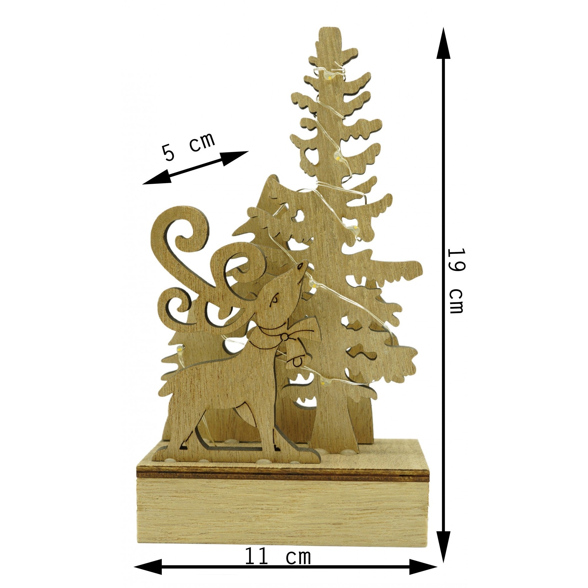 Decoratiune luminoasa, peisaj cu Cerb si Brad, maro, lungime: 11 cm, latime: 5 cm, inaltime: 19 cm, lemn, interior/exterior-5