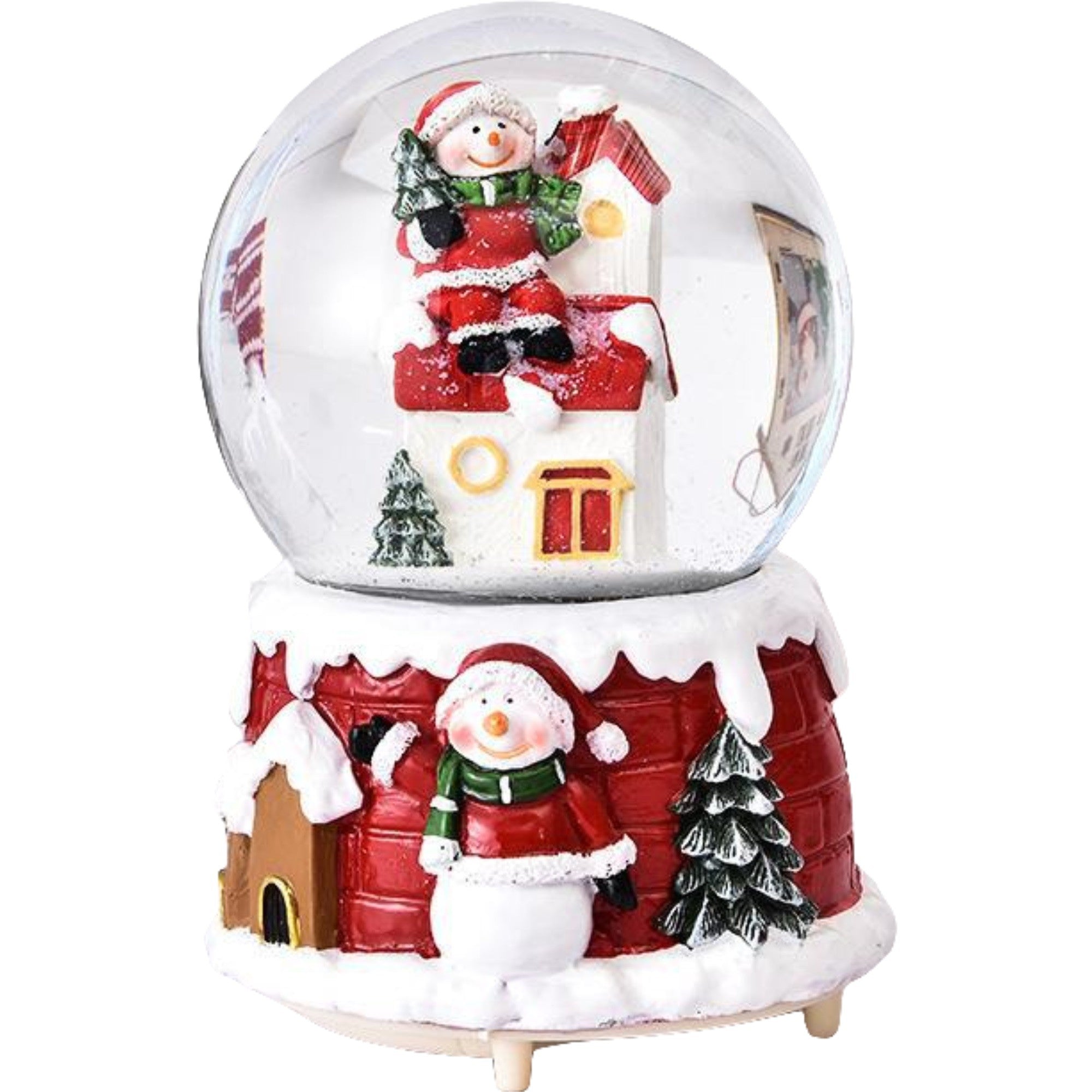 Decoratiune glob cu zapada Flippy, Mos Craciun pe casa, diametru 6.5 cm, multicolor-0
