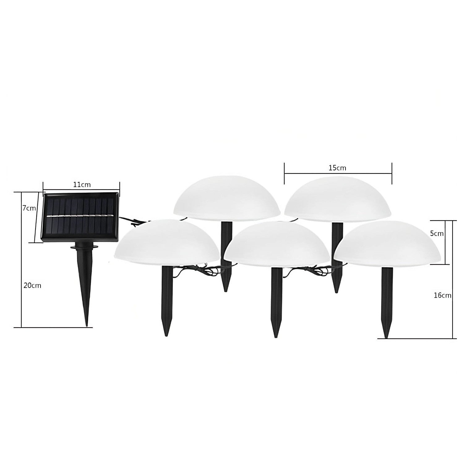 Decoratiune pentru gradina, Flippy, lampa solara in forma de ciuperca, 5 ciuperci, alb cald-4