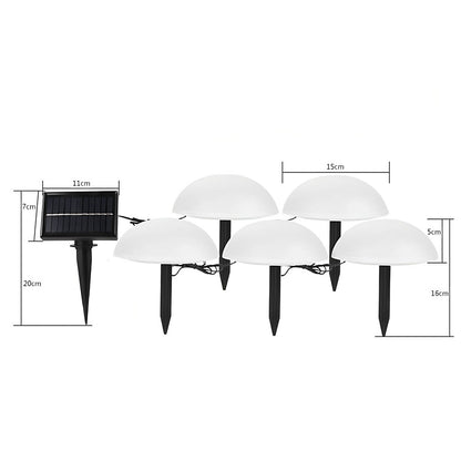 Decoratiune pentru gradina, Flippy, lampa solara in forma de ciuperca, 5 ciuperci, alb cald-4