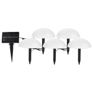 Decoratiune pentru gradina, Flippy, lampa solara in forma de ciuperca, 5 ciuperci, alb cald-0