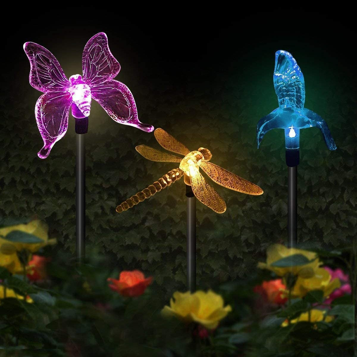 Set 3 Lampi Solare LED tip pasare-fluture-libelula, Inaltime 43 cm, Flippy, Multicolor-5