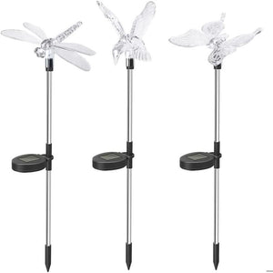 Set 3 Lampi Solare LED tip pasare-fluture-libelula, Inaltime 43 cm, Flippy, Multicolor-0