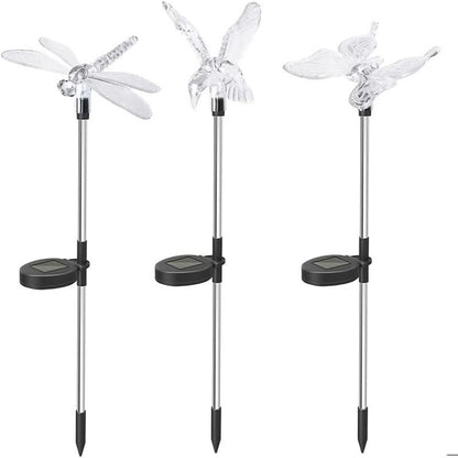Set 3 Lampi Solare LED tip pasare-fluture-libelula, Inaltime 43 cm, Flippy, Multicolor-0