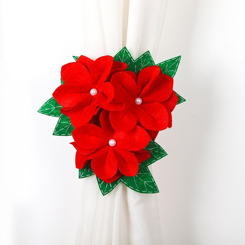 Decoratiune pentru perdea/draperie cu tematica de Craciun Flippy, model floare Craciunita, material texit si poliester, 31 cm, cu snur, rosu-2