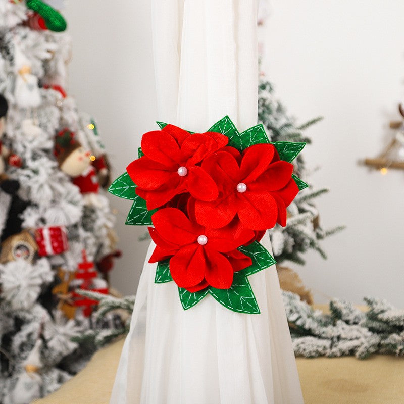 Decoratiune pentru perdea/draperie cu tematica de Craciun Flippy, model floare Craciunita, material texit si poliester, 31 cm, cu snur, rosu-4